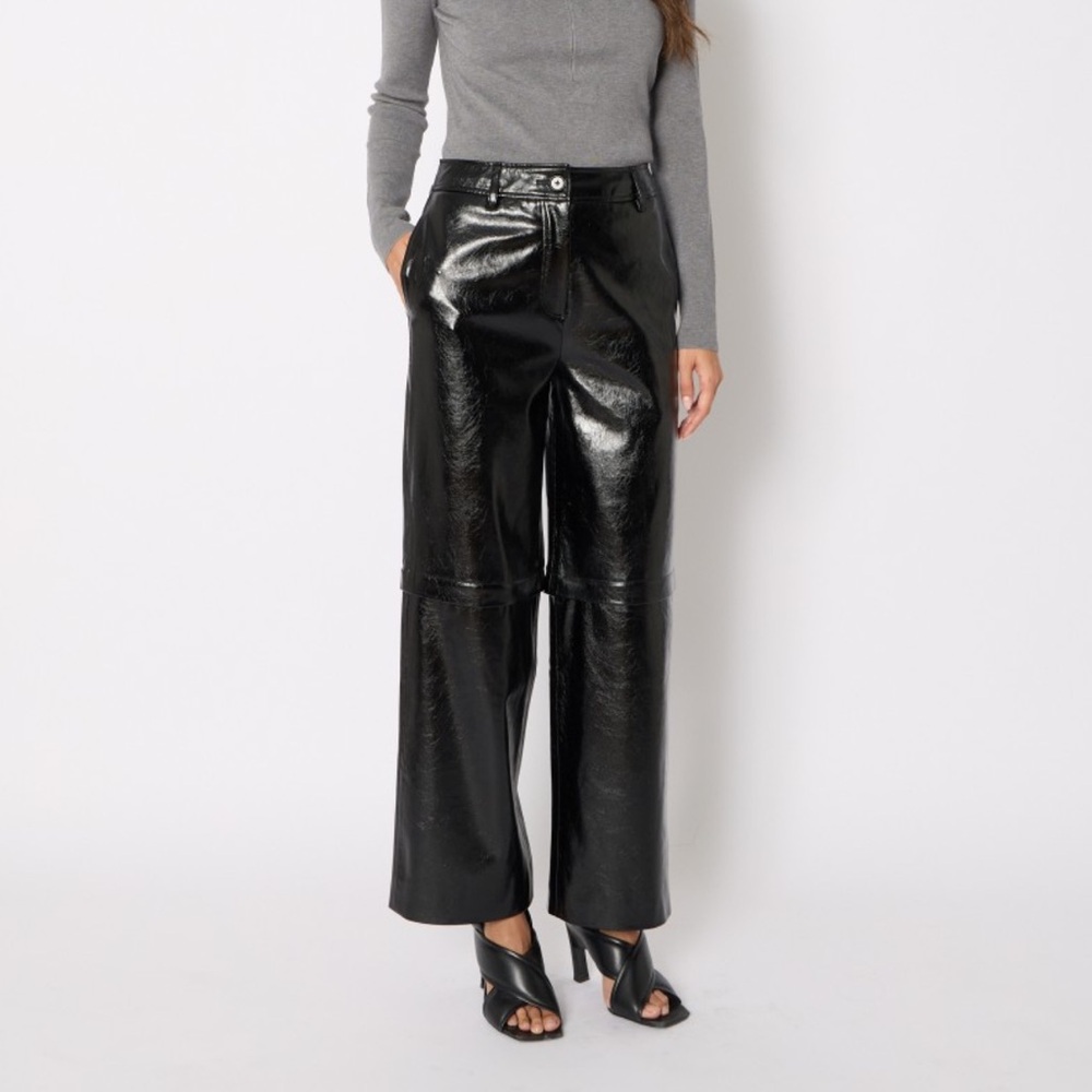 Glossy Patent Vegan Leather Wide-Leg Pants